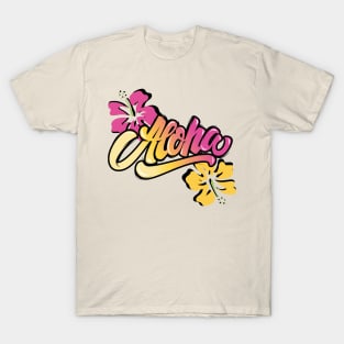 hawaiin inspired aloha with orange and pink hibiscus flowers T-Shirt